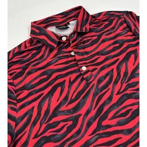 Sunday Swagger Men's M Polyester Red Zebra Print Short‎ Sleeve Polo